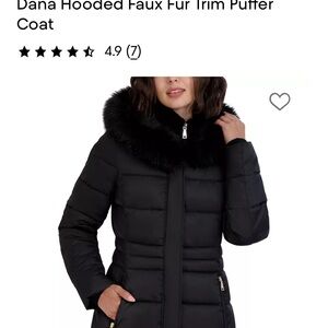 Women's TAHARI M Black Puffer Coat with Faux Fur Hood